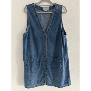Vintage 90s Denim Dress Womens XL Mini Button Front Western Festival Country